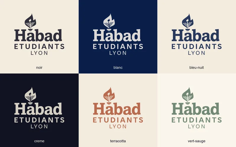Les six recolorations du logo de Habad Étudiants Lyon, refusées par l’équipe
