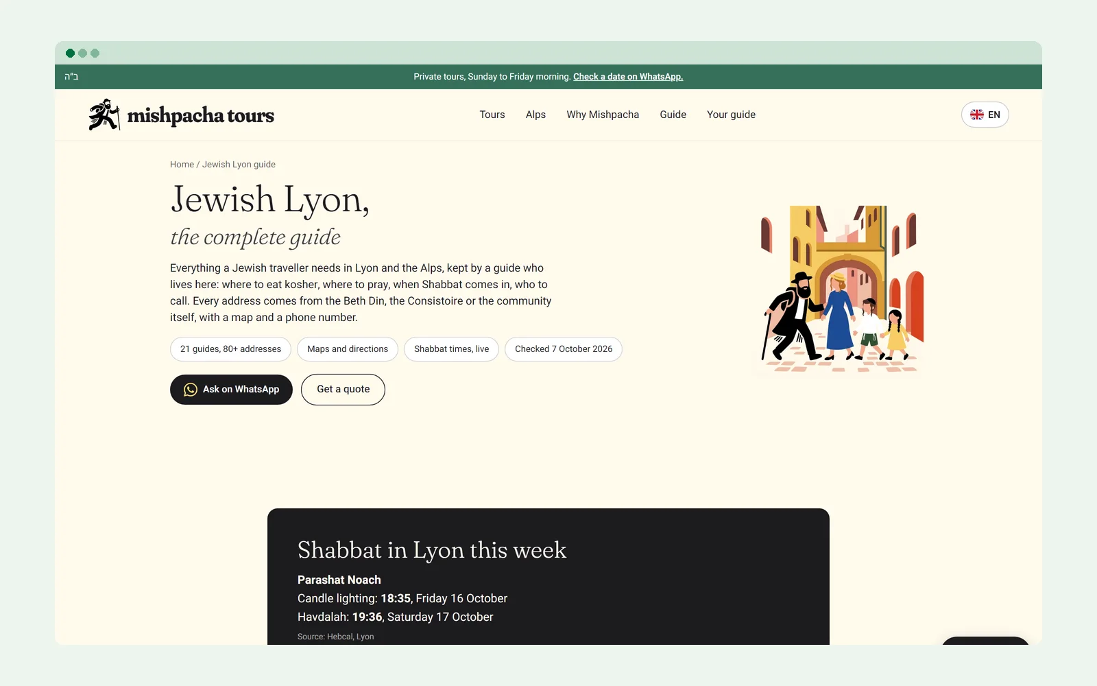 Mishpacha Tours : le guide du Lyon juif, avec les horaires de Shabbat de la semaine